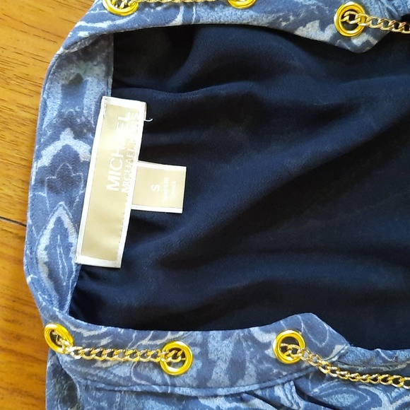 🔥🔥🔥SALE🔥🔥🔥NWOT Michael Kors Paisley Blue Gold Chain Dress - Picture 2 of 5